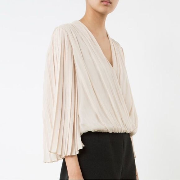 Alice + Olivia Axel Wrap-Effect Pleated Silk-Georgette Blouse SZ Small champagne - Picture 1 of 7